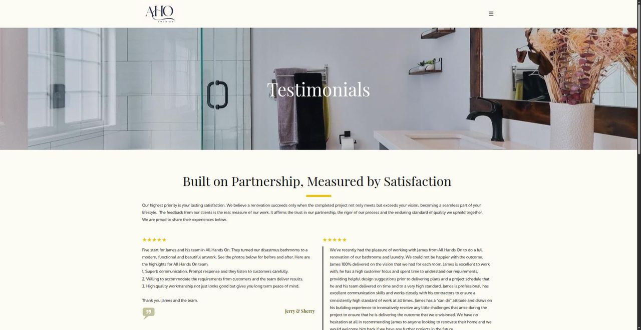 The previous testimonials page: long unbroken paragraphs of review text.